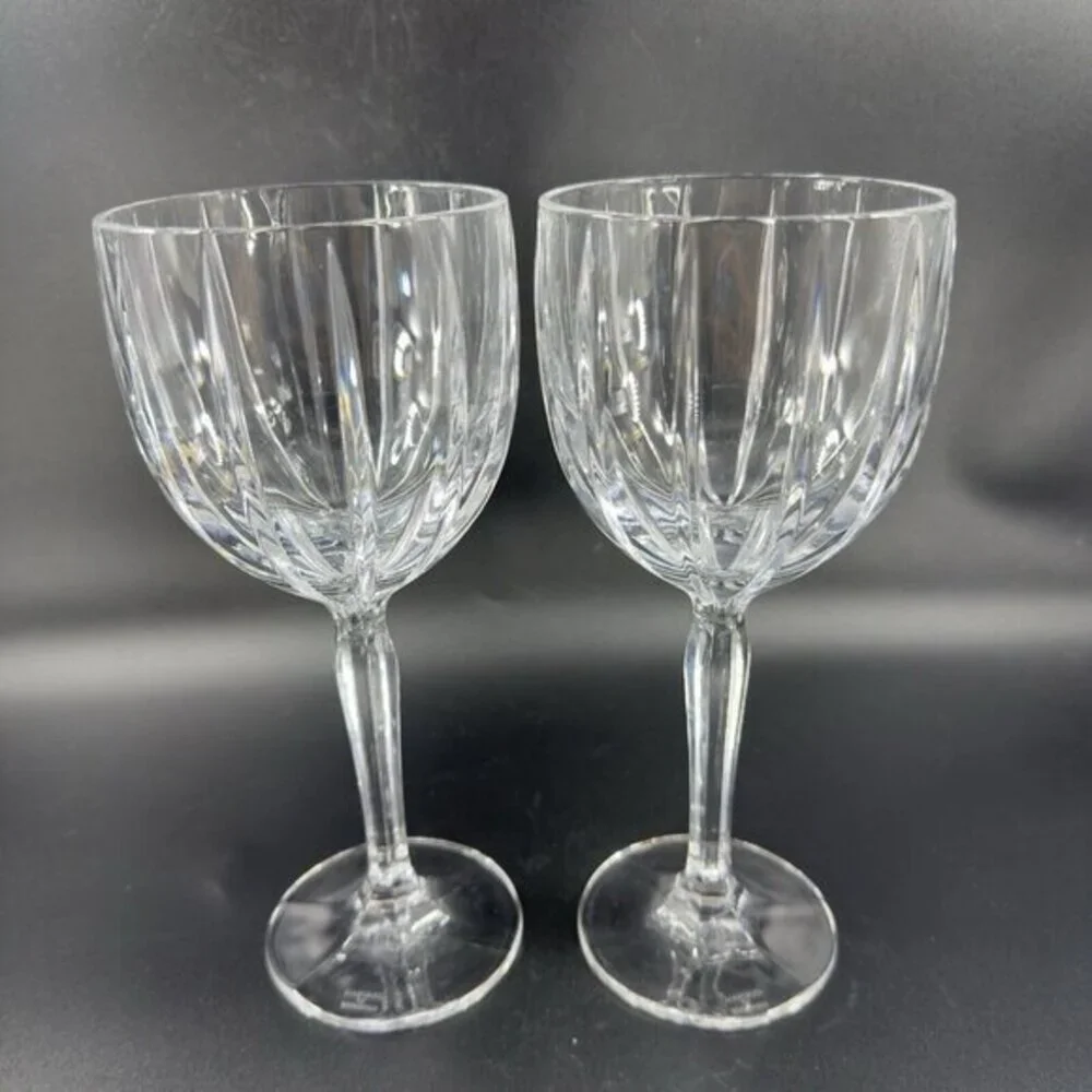 Waterford Marquis Omega Large Heavy‎ Clear Crystal 2 Glass Goblet Drinking Cups